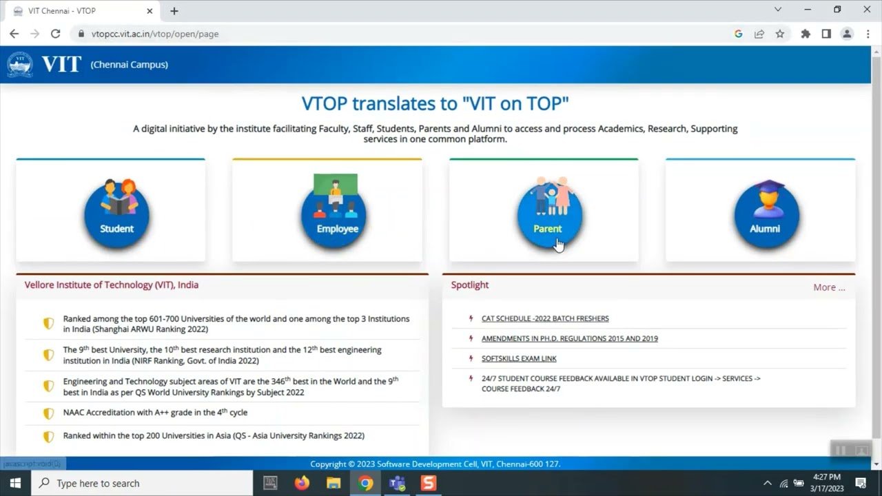 Process to Register at Vtop Portal